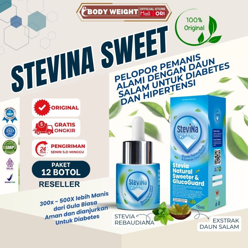 

Stevina Sweet Stevia Alami 0 Kalori Plus Herbal Daun Salam Untuk Mencegah Diabetes 12 Botol 15ml/BOTOL