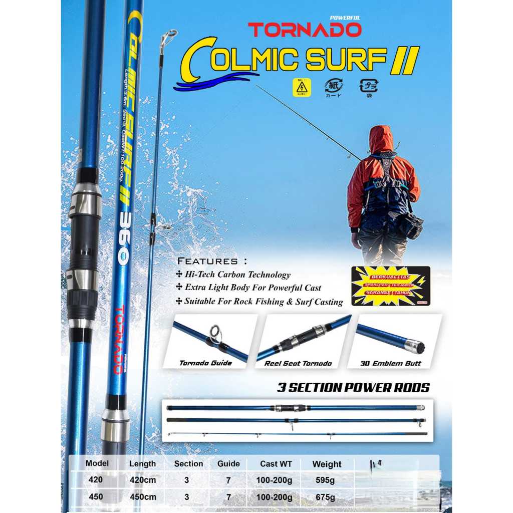 TORNADO Joran Pancing Spinning COLMIC SURF 420 - 450  Hi-Tech Carbon Construction Joran Pancing Surf