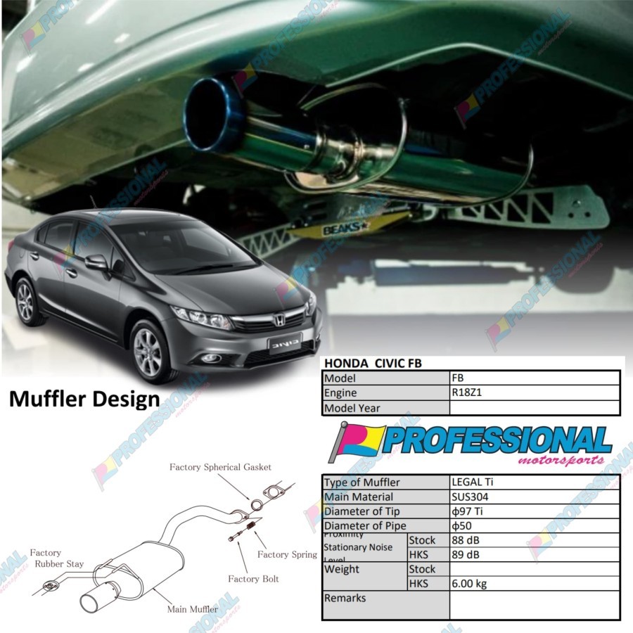 Aksesoris Exhaust Muffler Knalpot HKS LEGAL Ti H. CIvic FB 14+ FB1 FB2