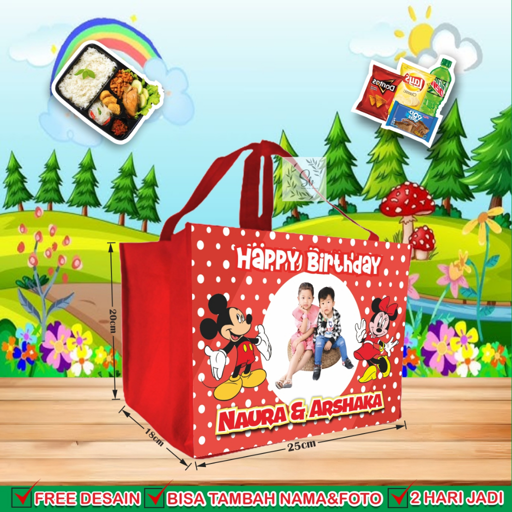 

TAS ULANG TAHUN LANDSCAPE MUAT BENTO / Tas Ulang Tahun Custom / Tas Ulang Tahun Promo / Tas Ultah Murah / Goodie Bag Custom / Goodie Bag Murah