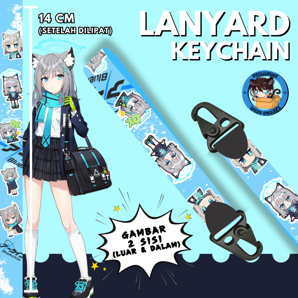

lanyard strap anime 2 sisi / shiroko blue archive / shiroko lanyard custom suka suka / gantungan kunci layard keychain