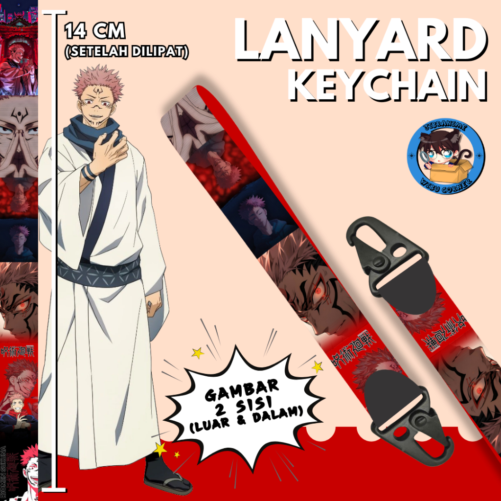 

lanyard strap anime 2 sisi / sukuna jujutsu kaisen / lanyard custom suka suka / gantungan kunci layard keychain