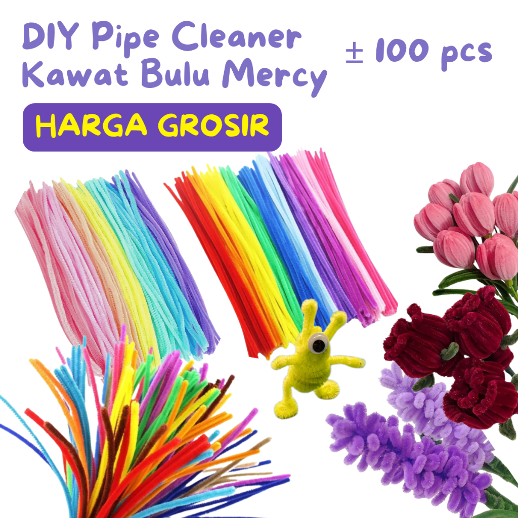[GROSIR] KAWAT BULU WARNA PREMIUM 100Pcs 6mm/8mm Hijau Tua Orange Coklat Bunga Kawat Bulu Pipe Clean