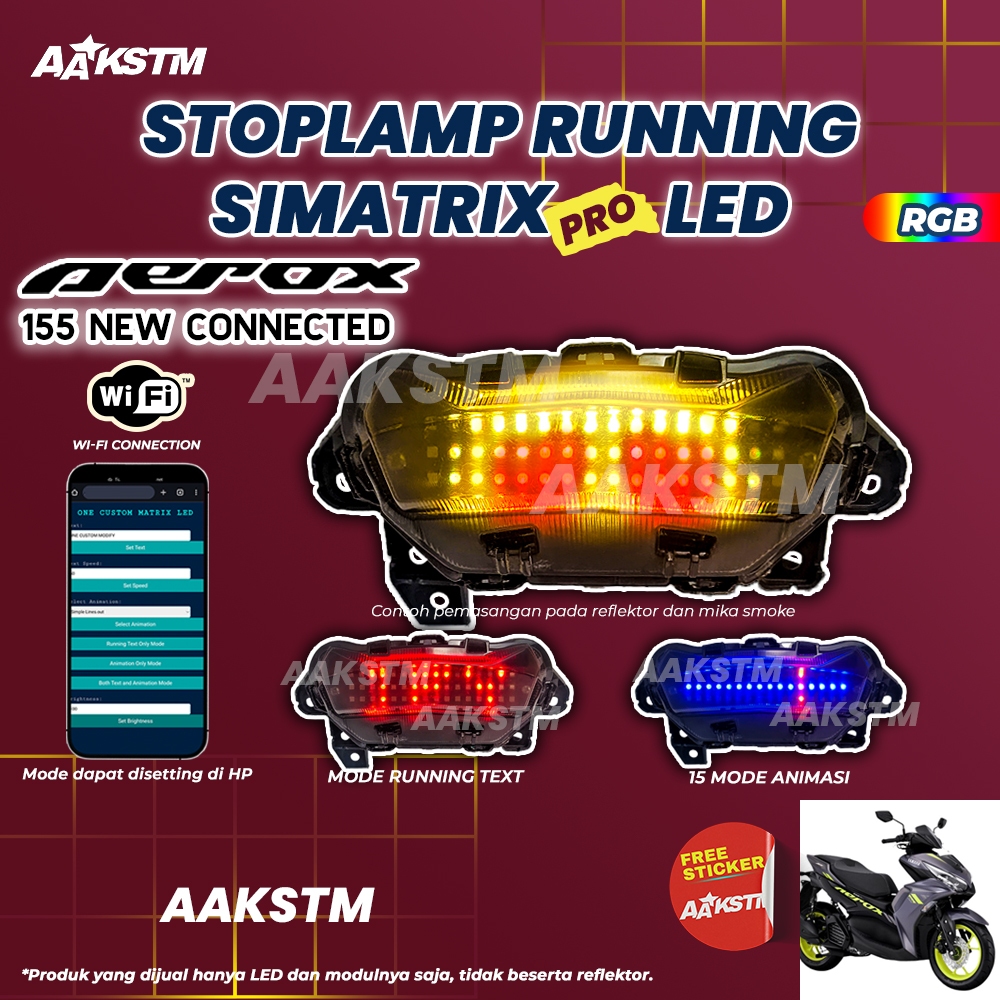 Stoplamp Running Text Animasi Aerox New Simatrix Pro RGB Lampu LED Rem Modifikasi Motor Aa Kastem