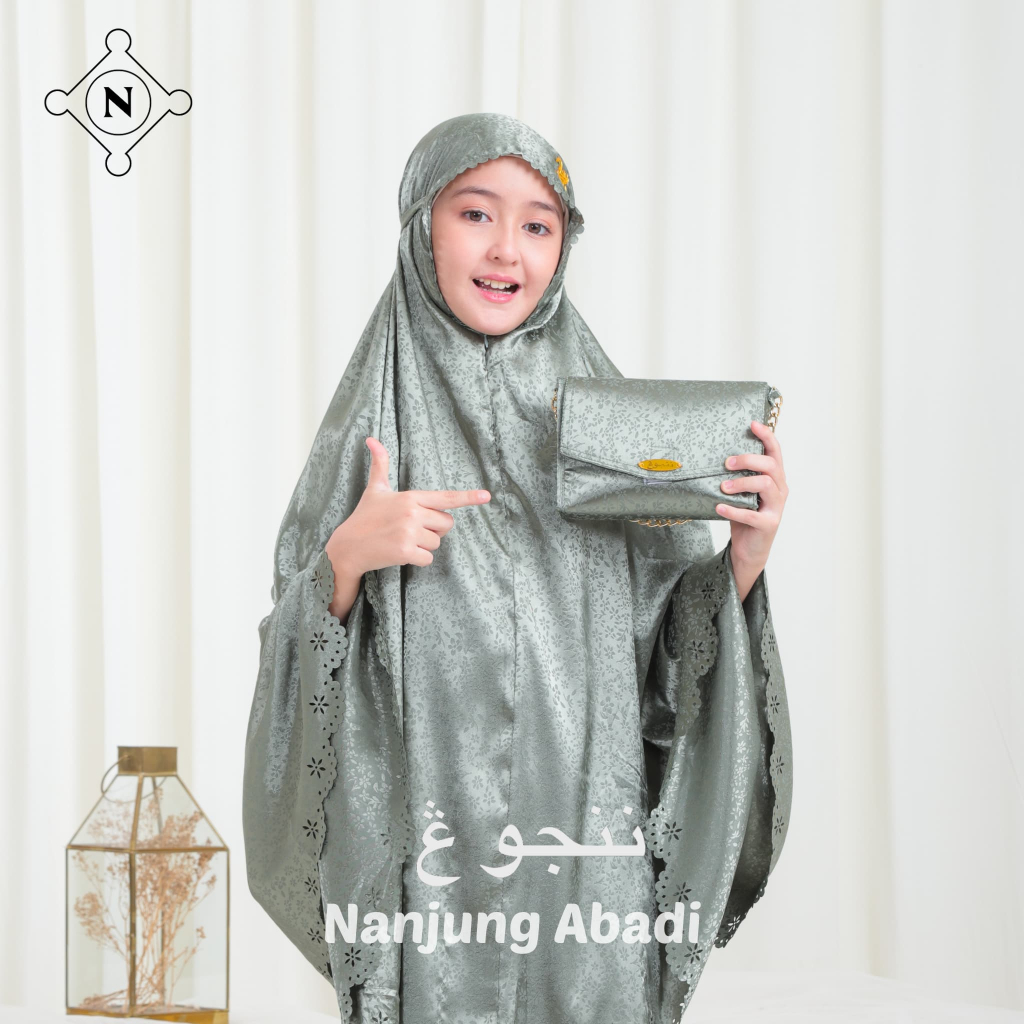 NANJUNG ABADI - Mukena Lafiya Travelling Anak 6-12 Thn  Resleting 2in1 Armani Jaguar Silky Motif Bun