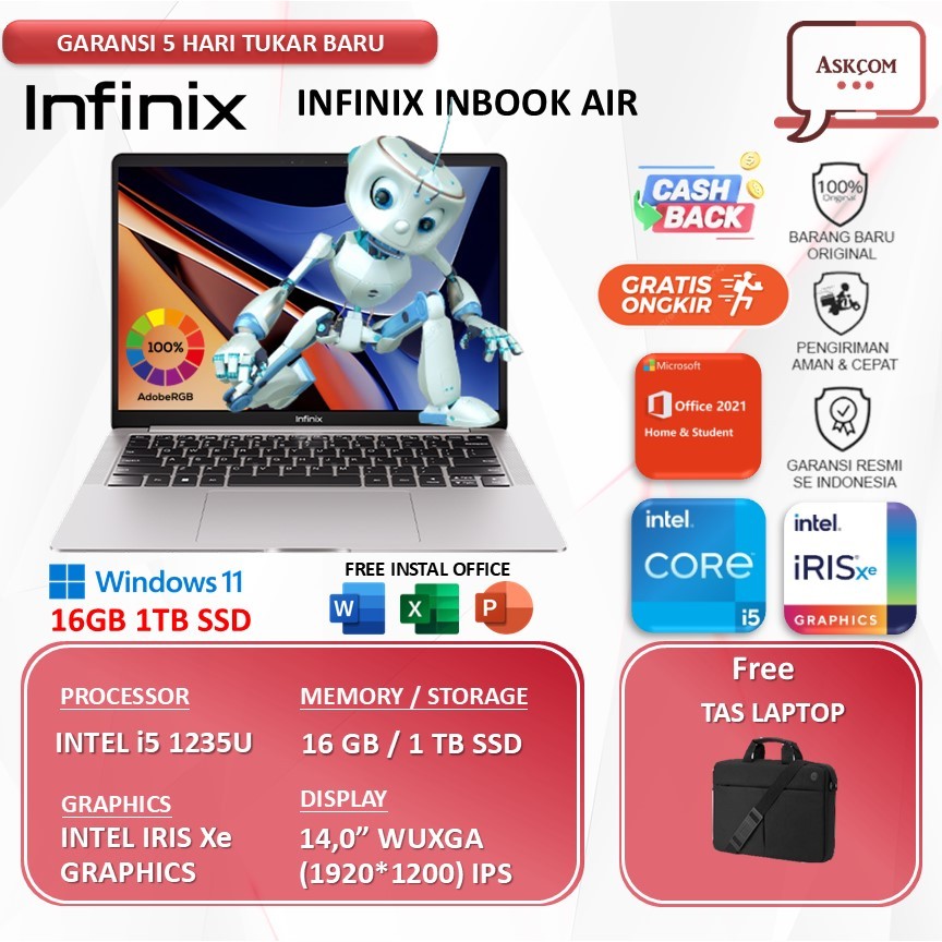 Laptop INFINIX INBOOK AIR Intel Core i5 1235 16GB 1TB SSD 14.0WUXGA IPS 100sRGB Windows 11 x64