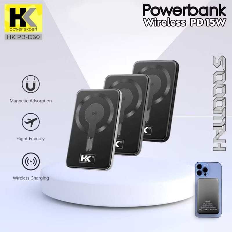 HK D60 Powerbank wireless Ultra Slim Magnetic 18W 5000mAh