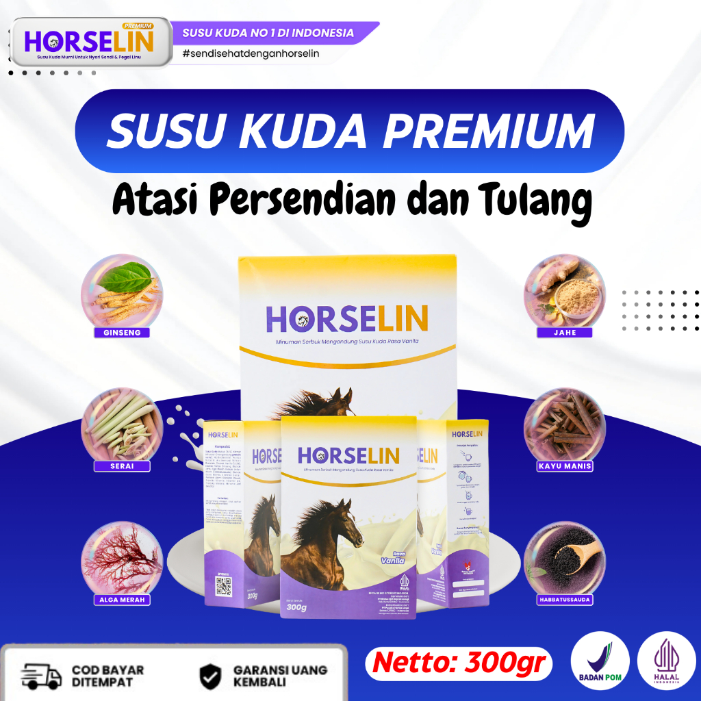 

Paket 4 Box Horselin Susu Kuda Liar Premium Asli Sumbawa Atasi Persendian Tulang Otot Original 300GR