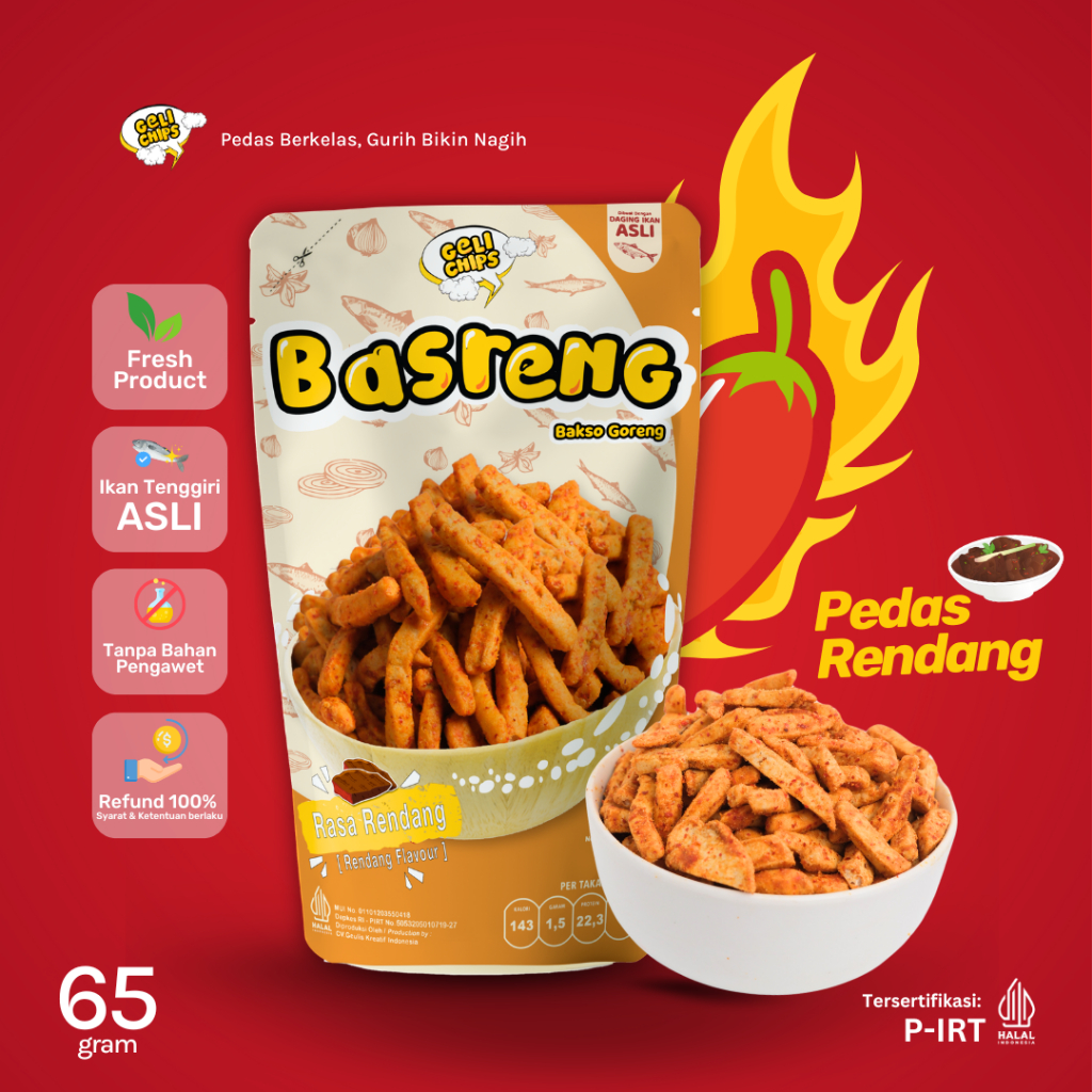 

GELICHIPS - Bakso Goreng (BASRENG) Rendang Pedas Gurih 65gr