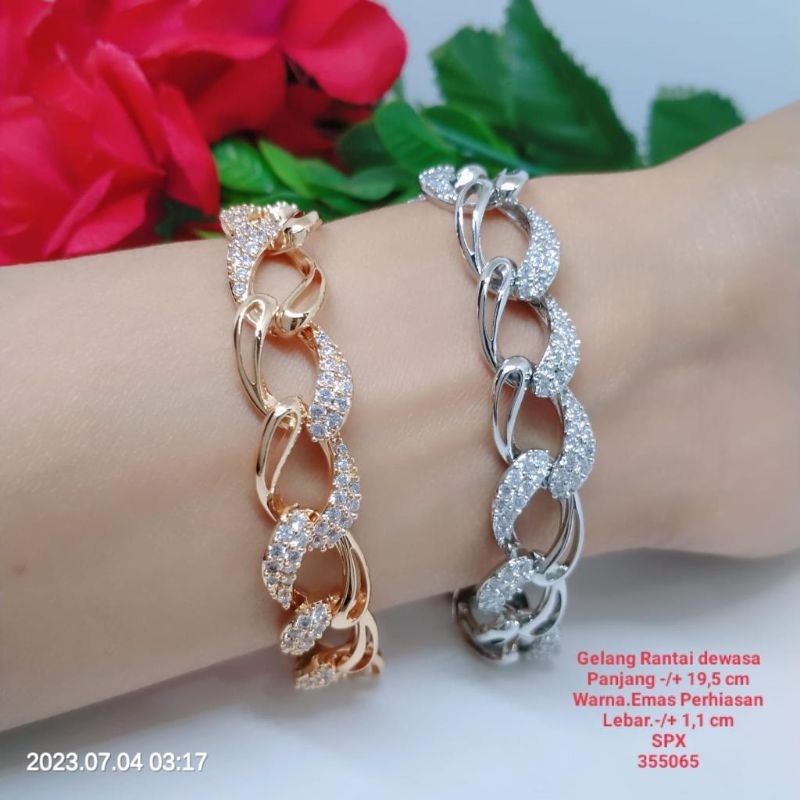 gelang tangan wanita titanium lapis emas rodium