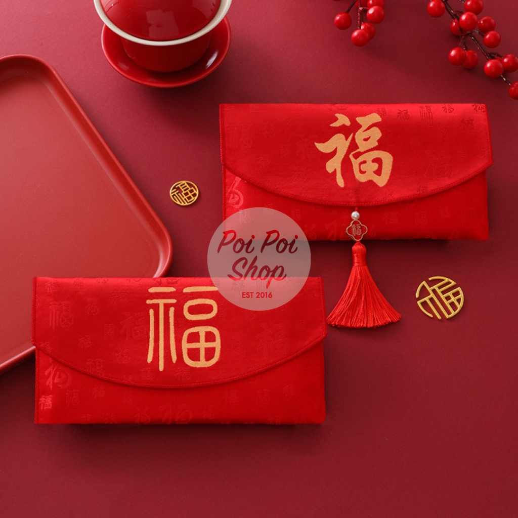 

Angpao Dompet Kain Pin Fuk Merah Embos Motif Sangjit 2025 Sovenir Imlek CNY Dompet Uang Angpau Tradisional Sangjit Wedding Souvenir Imlek Murah