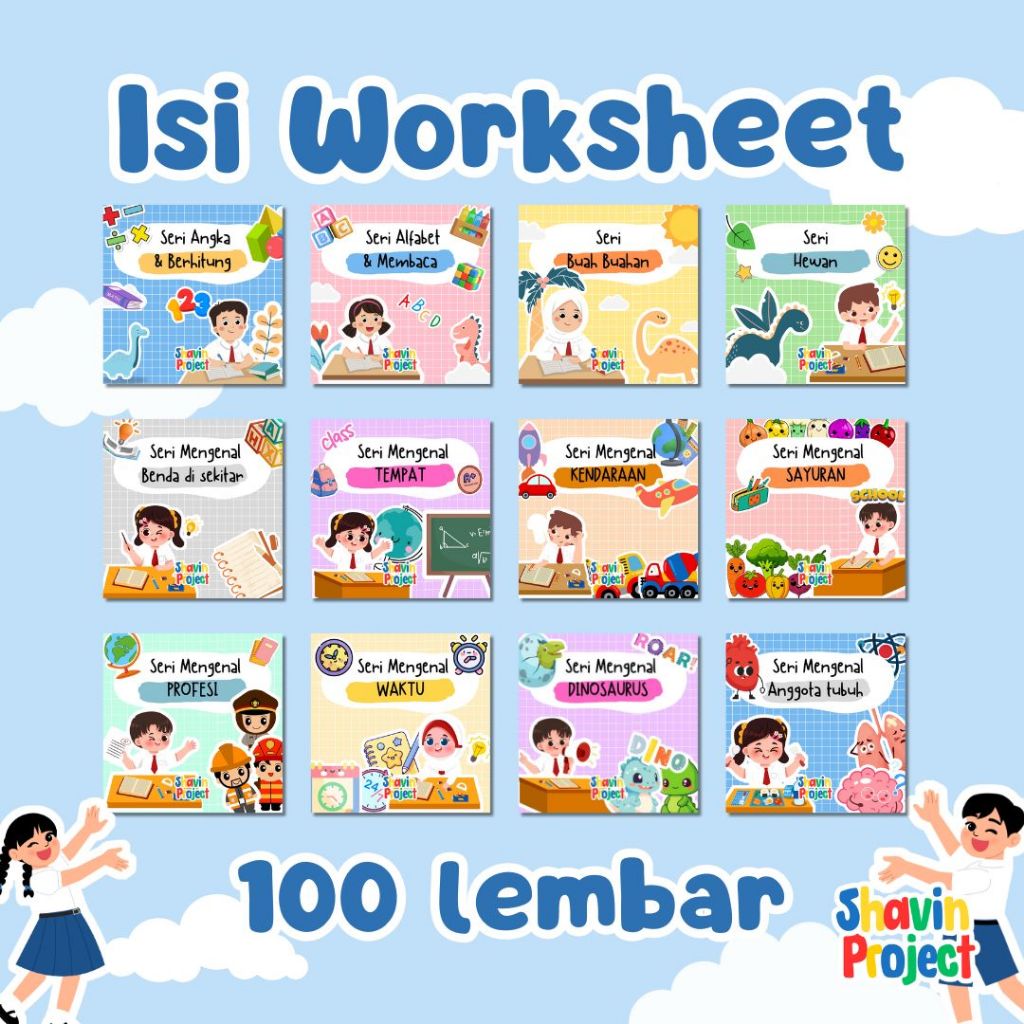 23bagusmenshop - Buku Edukasi Anak 100 Halaman Worksheet TK Paud Mewarnai Gunting Wipe Clean