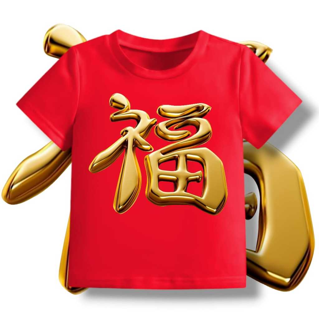 ELDEKIDS - Atasan kaos anak anak gambar sablon dtf HQ Tulisan cina fuk imlek hoki usia 1-8 tahun baj
