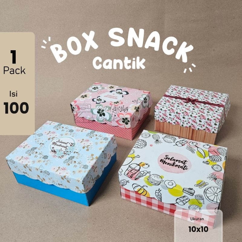 100 pcs / 10x10 / Box Snack Cantik / Dus Kue Cantik / Box Kue / 250 gr BKC / Box Donat Isi Satu