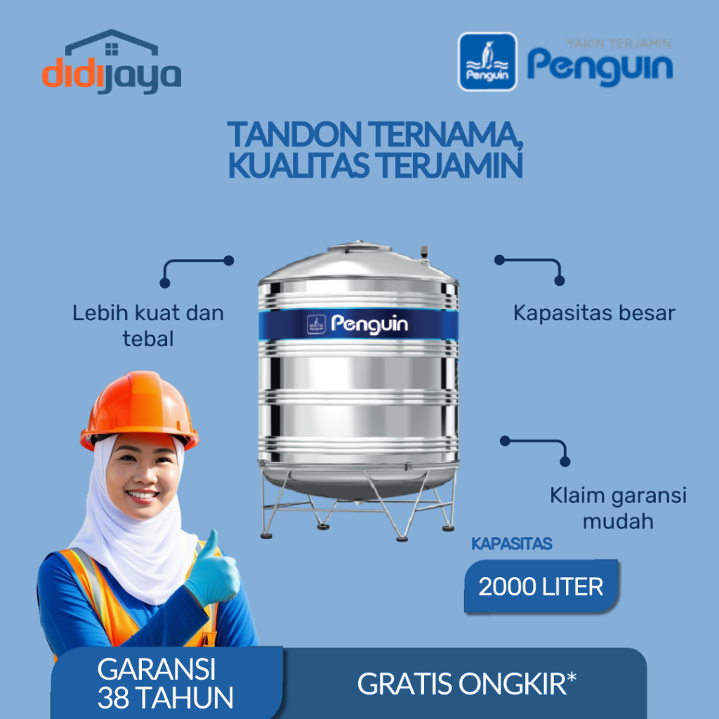 Tangki Air Stainless Steel 2000 Liter Penguin | Toren Air | Tandon Air Stainless Steel TBSK 2000