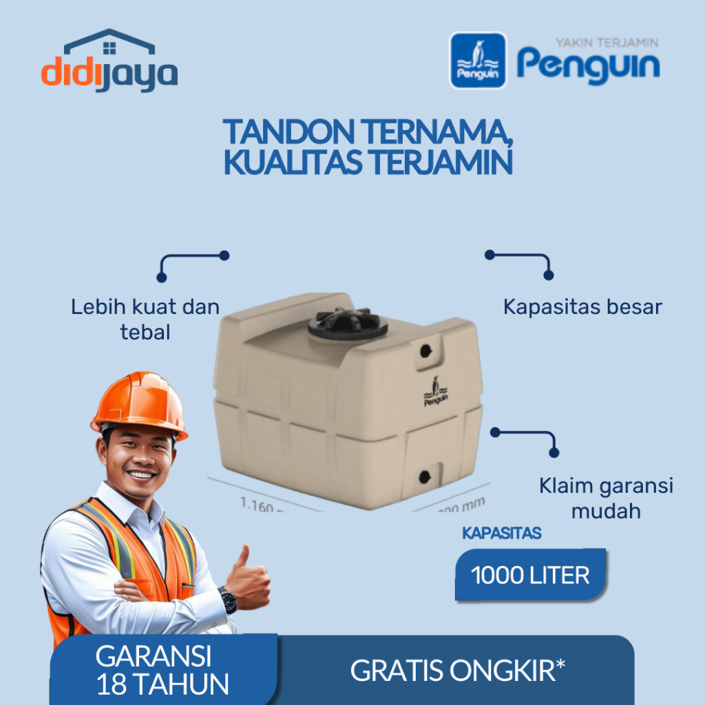 Tandon Air Kotak Kubik Penguin TE 100 1000 Liter | Toren Air | Tangki Air Tanam Penguin