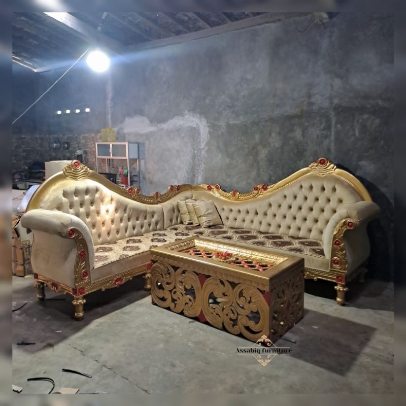 Sofa L kayu jati ukir mebel jepara - Sofa L ukiran jepara - Sofa ukir furniture jepara