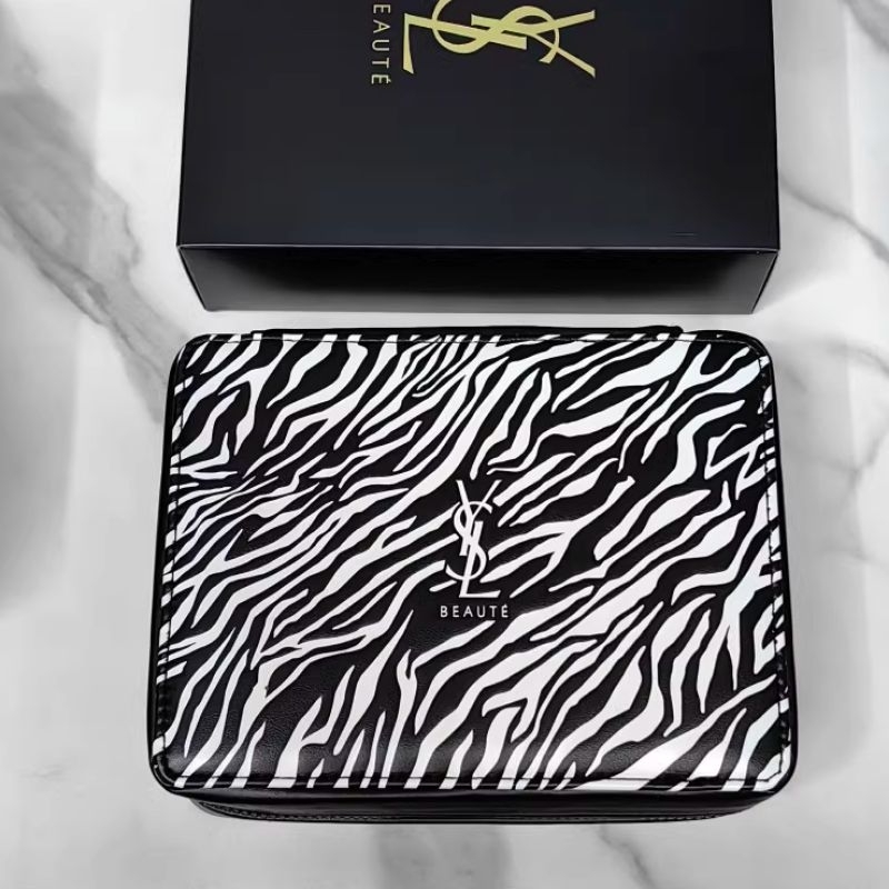 YSL Beauty Pouch  Zebra Edition Makeup Organizer Tempat Makeup Pouch Wanita Makeup Bag Import