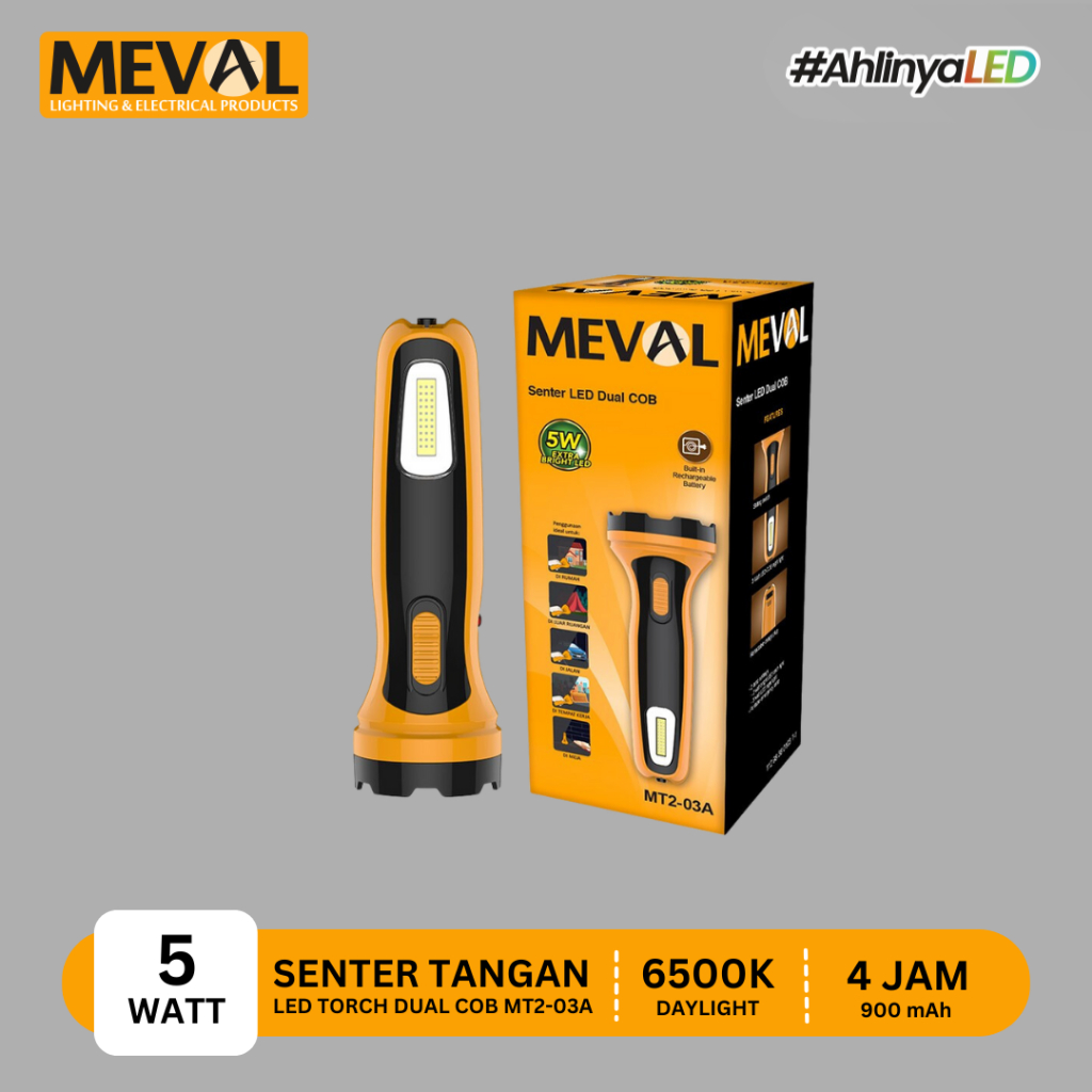 MEVAL Senter LED Dual Fungsi DUAL COB 5 Watt - Putih