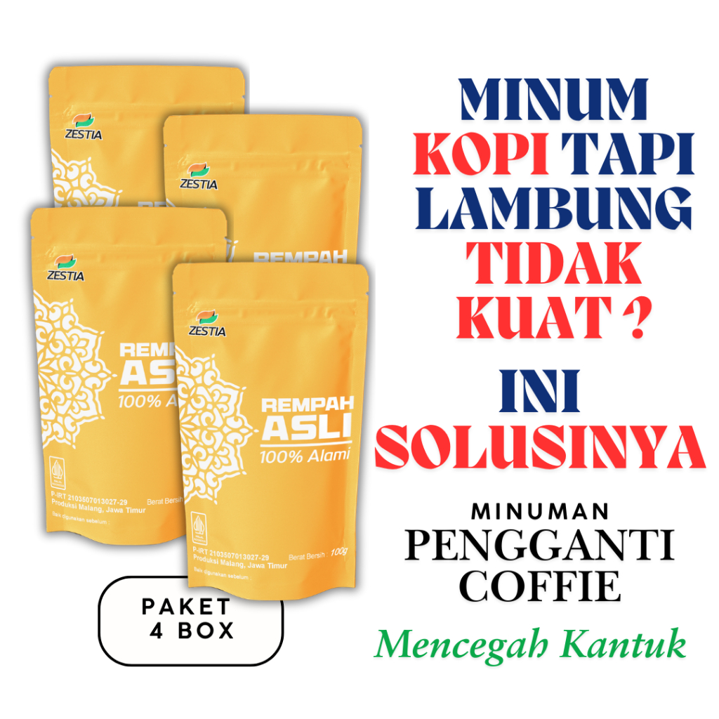 

Zestia Rempah Serbuk Bubuk Herbal 100% Alami [Paket 4 BOX] Pengganti Kopi Coffee Substitute Solusi Cepat Tepat Ampuh Penghilang kantuk Anti Mengantuk Bagi Penderita Gerd Asam Lambung Yang Tidak Bisa Minum Kopi Original Tanpa Bahan Kimia Dan Pengawet