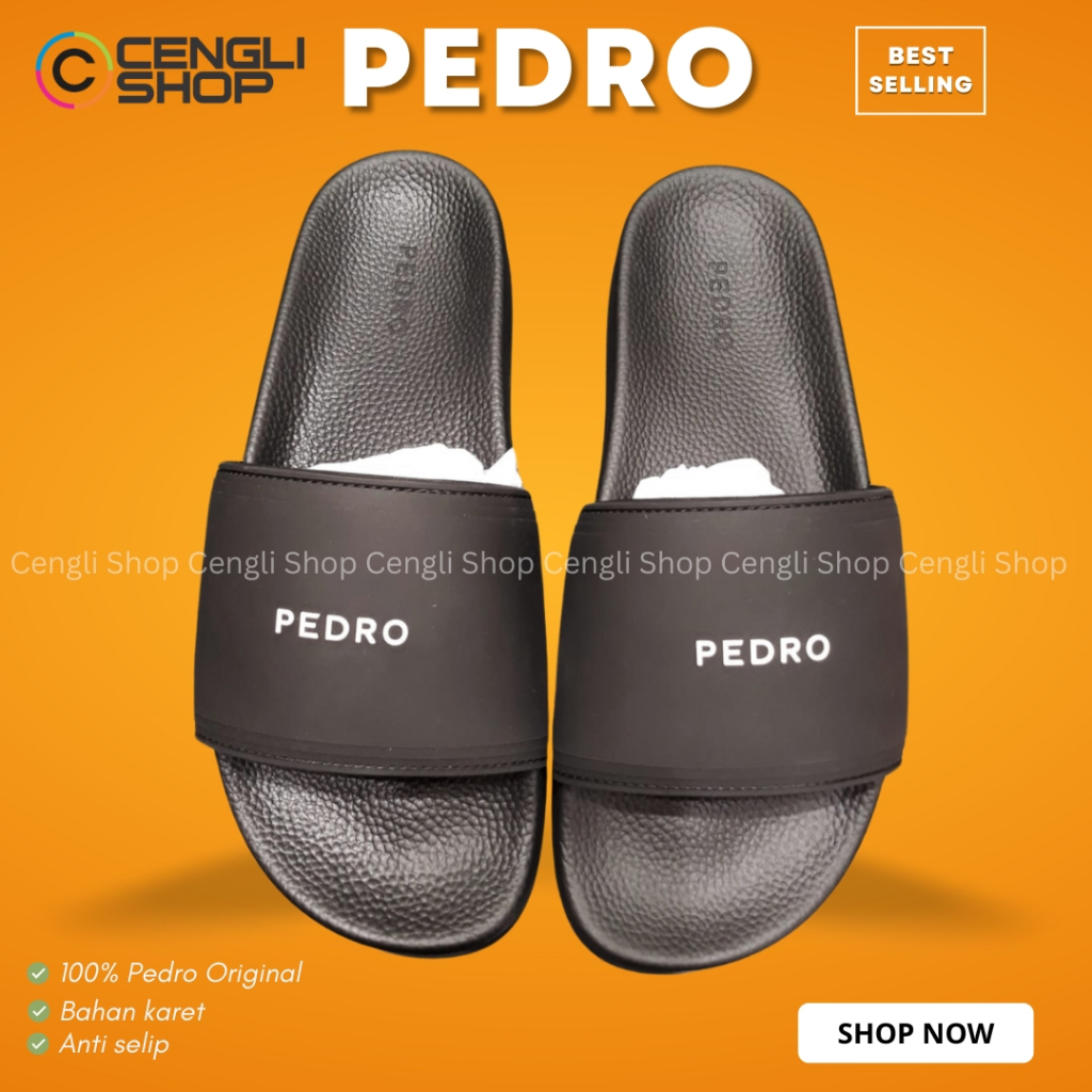 PEDRO SANDAL PRIA ORIGINAL ASLI ORI SENDAL SLIDE HITAM PM085