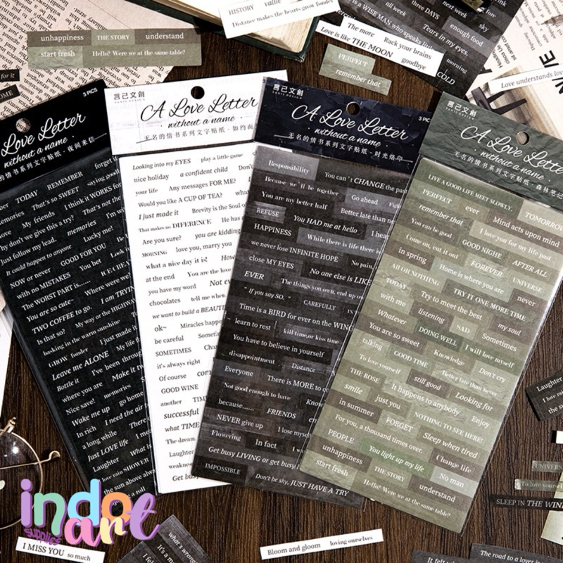 

(IAS) B3 - Sticker Letters Deco Stiker Words Quotes Journal Scrapbook Vintage Hitam Putih Craft isi 3 lembar