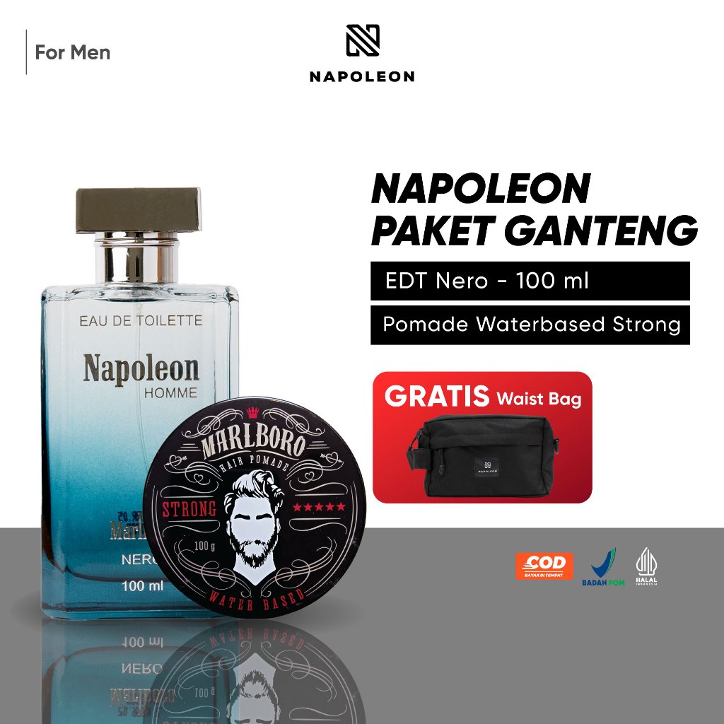 (GRATIS TAS) NAPOLEON  Pomade Waterbased Strong + Parfum Pria Nero