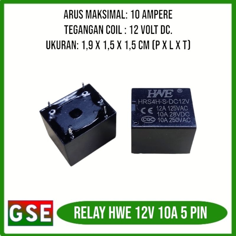 Relay DC 12V hwe 5 kaki / relay DC 12v hitam 5pin