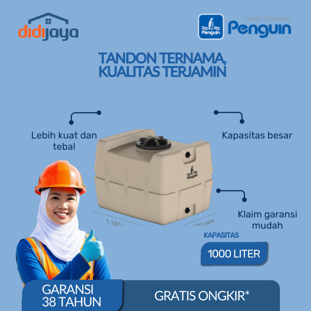 Tandon Air Kotak Kubik Penguin TE 100 1000 Liter | Toren Air | Tangki Air Tanam Penguin