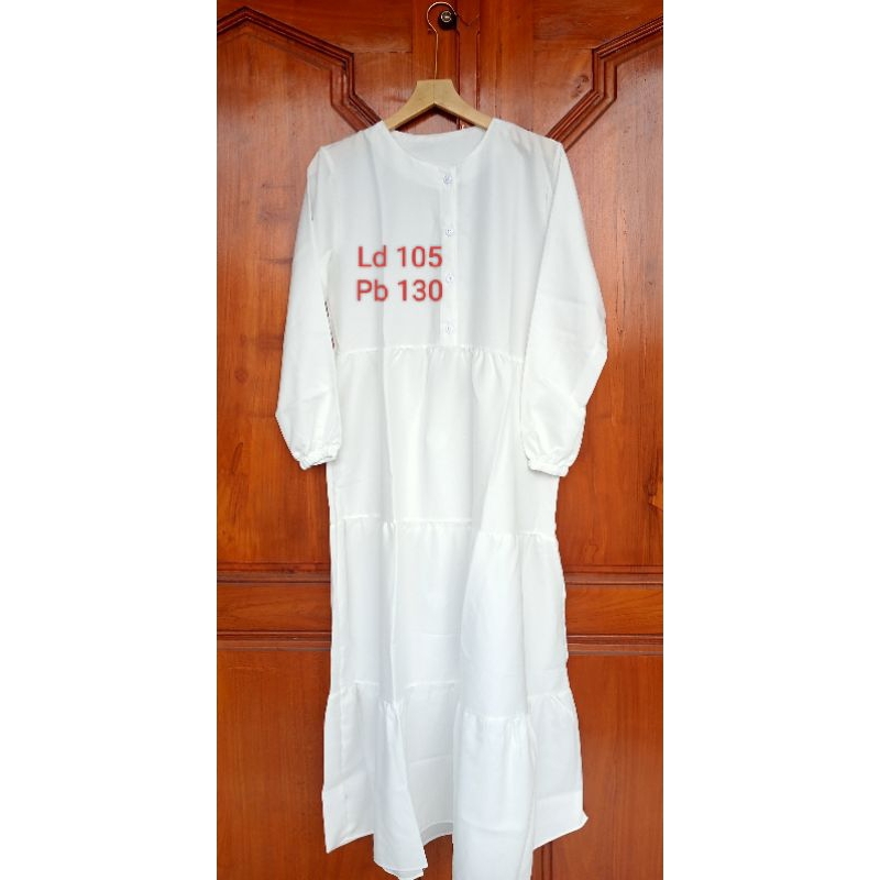 gamis putih/bahan mosscrepe/gamis murah/midi