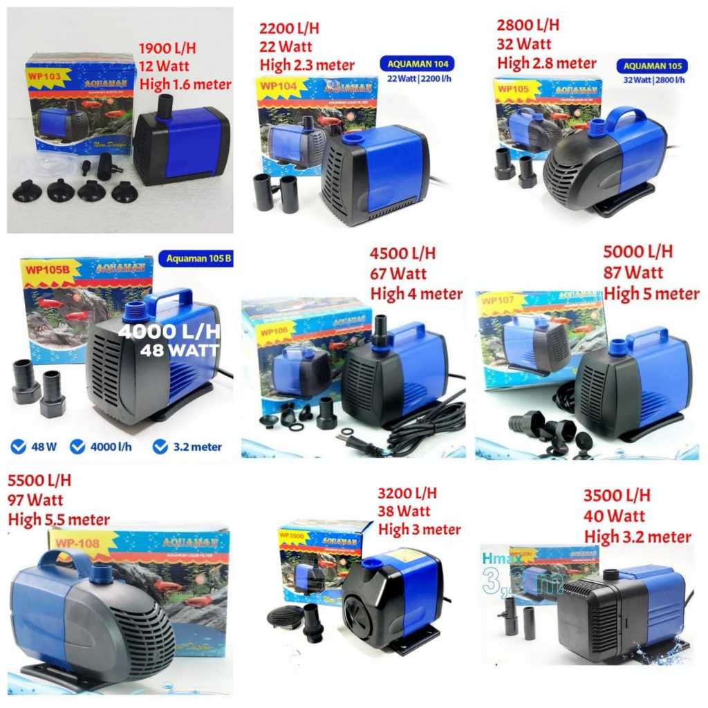 Mesin Pompa Celup AQUAMAN WP 103 104 105 105B 106 107 108 3900 5200 Filter Aquarium Aquascape Air Te