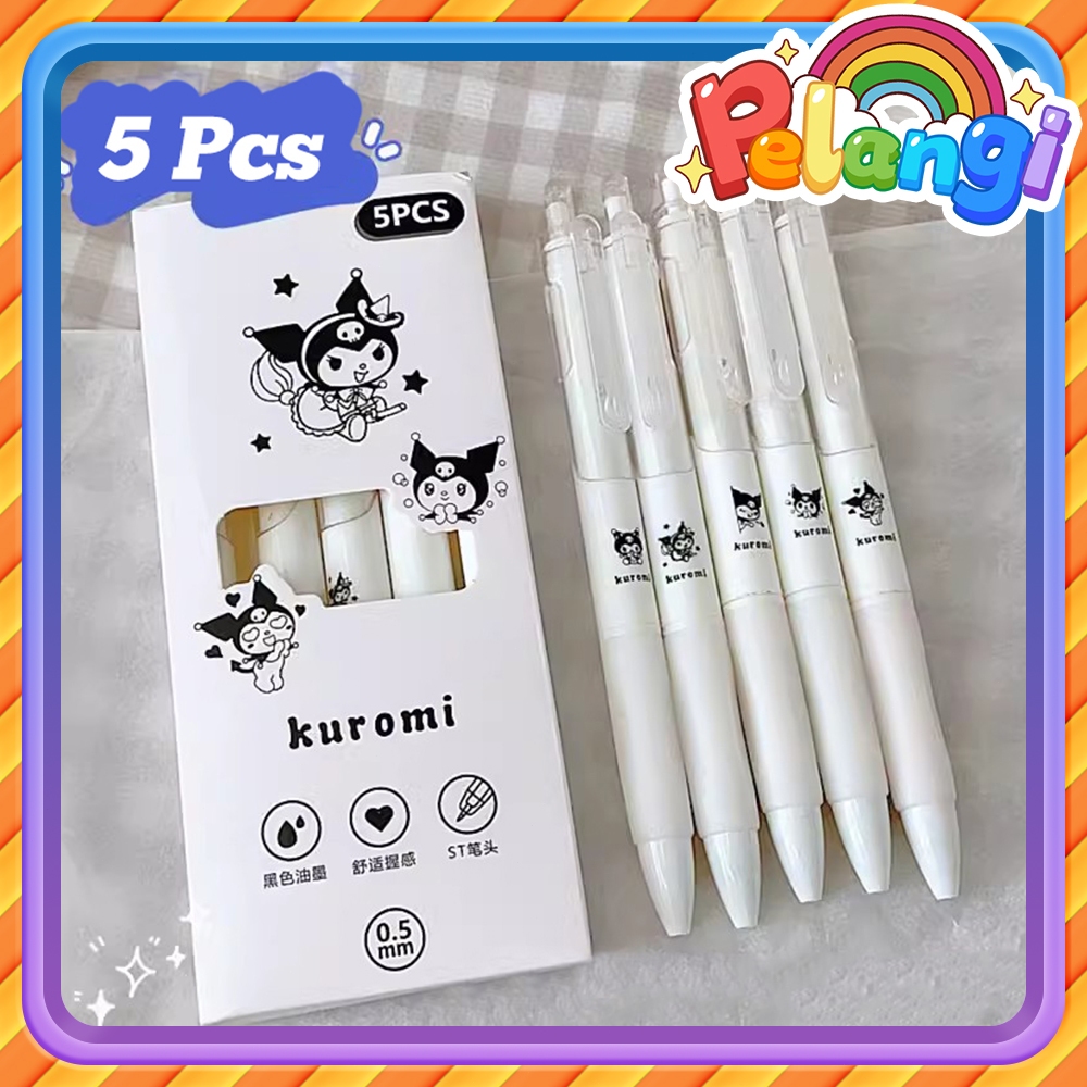 

5pcs Gel Pen Pulpen Gel Retractable hitam Pena 0.5mmDan12pcs pensil hitam Alat Tulis Sekolah Kantor Kuromi Kartun Pena Pola