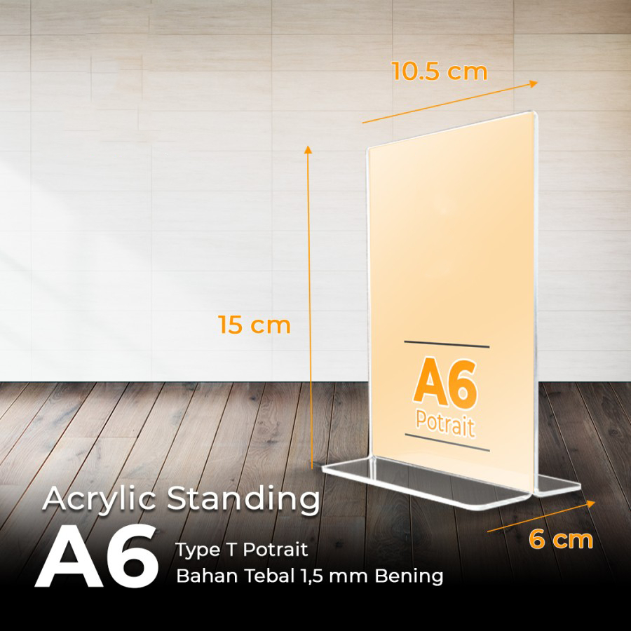 

Acrylic Tent Holder / Akrilik Tent Card A6T / No Meja / Menu / Akrylic A6 Potrait