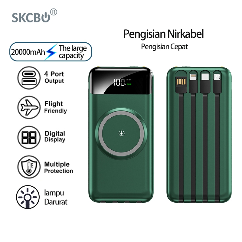 SKCBO Wireless Powerbank 20000mAh / Built In Cable Power Bank