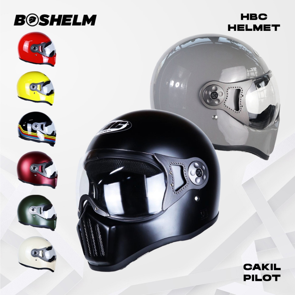 BOSHELM Helm Cakil Pilot HBC HITAM DOFF Helm Retro Full Face SNI