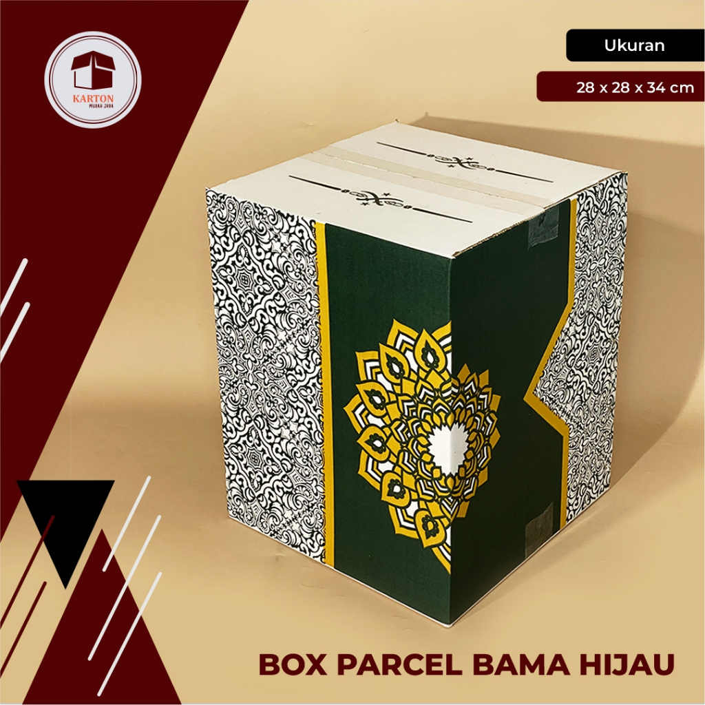 

BOX PARCEL BAMA HIJAU 28 x 28 x 34 cm - Box Parcel Batik Hijau/Box Parcel sembako/Box Parsel