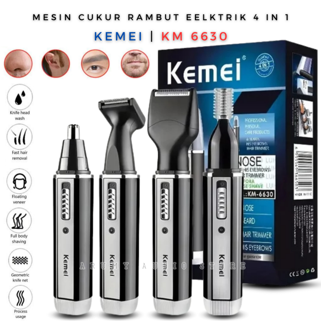 Kemei Km-6630 Alat Cukur Elektrik Jenggot Kumis Bulu Hidung 4in1 | Kemei Km 6630 Alat Cukur Elektrik