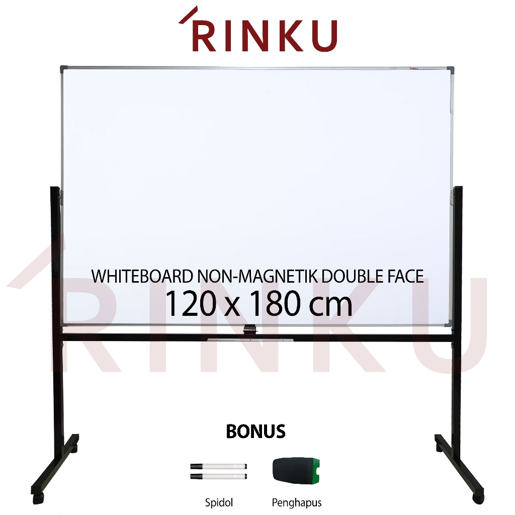 

Papan Tulis Whiteboard Standing Non Magnetik Double Face Rinku 120x180 cm