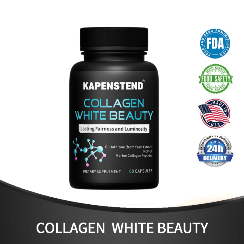 Kapsul Vegetarian Kolagen Pencerah, Suplemen Pemutih, Pencerah Warna Kulit, Pemutih Badan Cepat, 60 