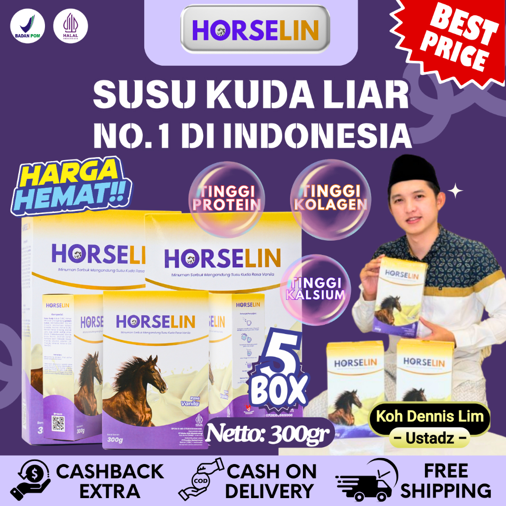 

HORSELIN 5 BOX - Susu Kuda Premium Susu Terapi Nyeri Sendi Terbaik Atasi Asam Urat dan Rematik 300GR