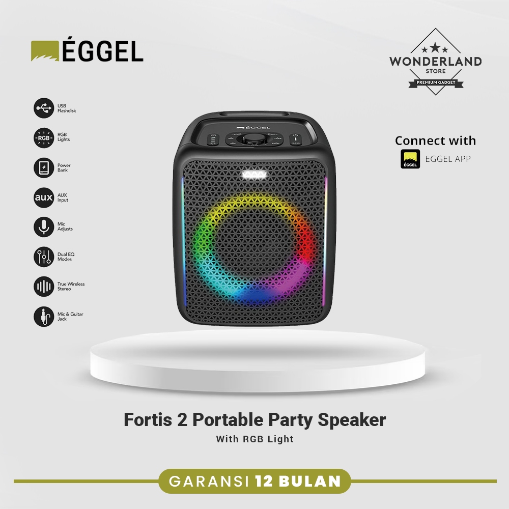 Eggel Fortis 2 Portable Party Speaker Bluetooth with RGB Light Dual EQ Modes TWS Stereo USB Flashdis