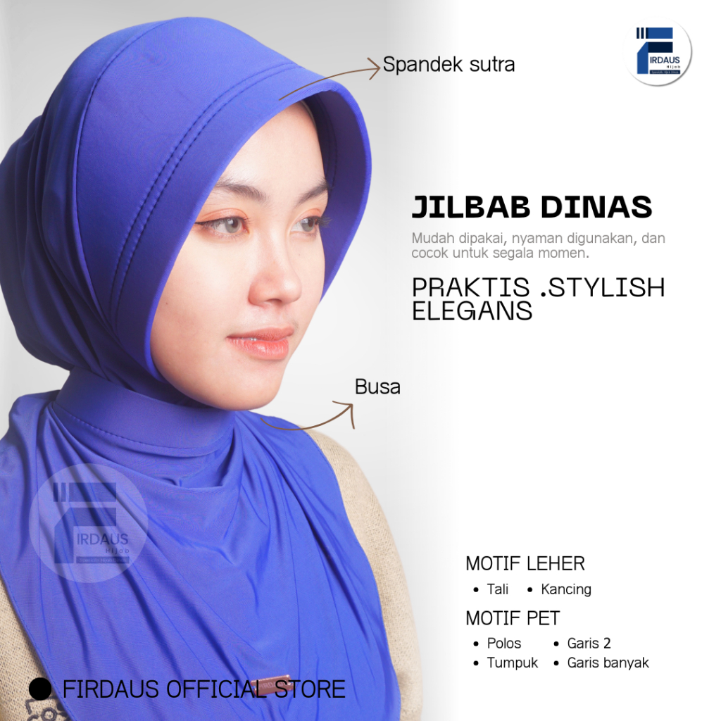 JILBAB DINAS BIRU BCA/BIRU ELEKTRIK/BIRU JALASENASTRI (PET TEBAL KAIN ADEM)