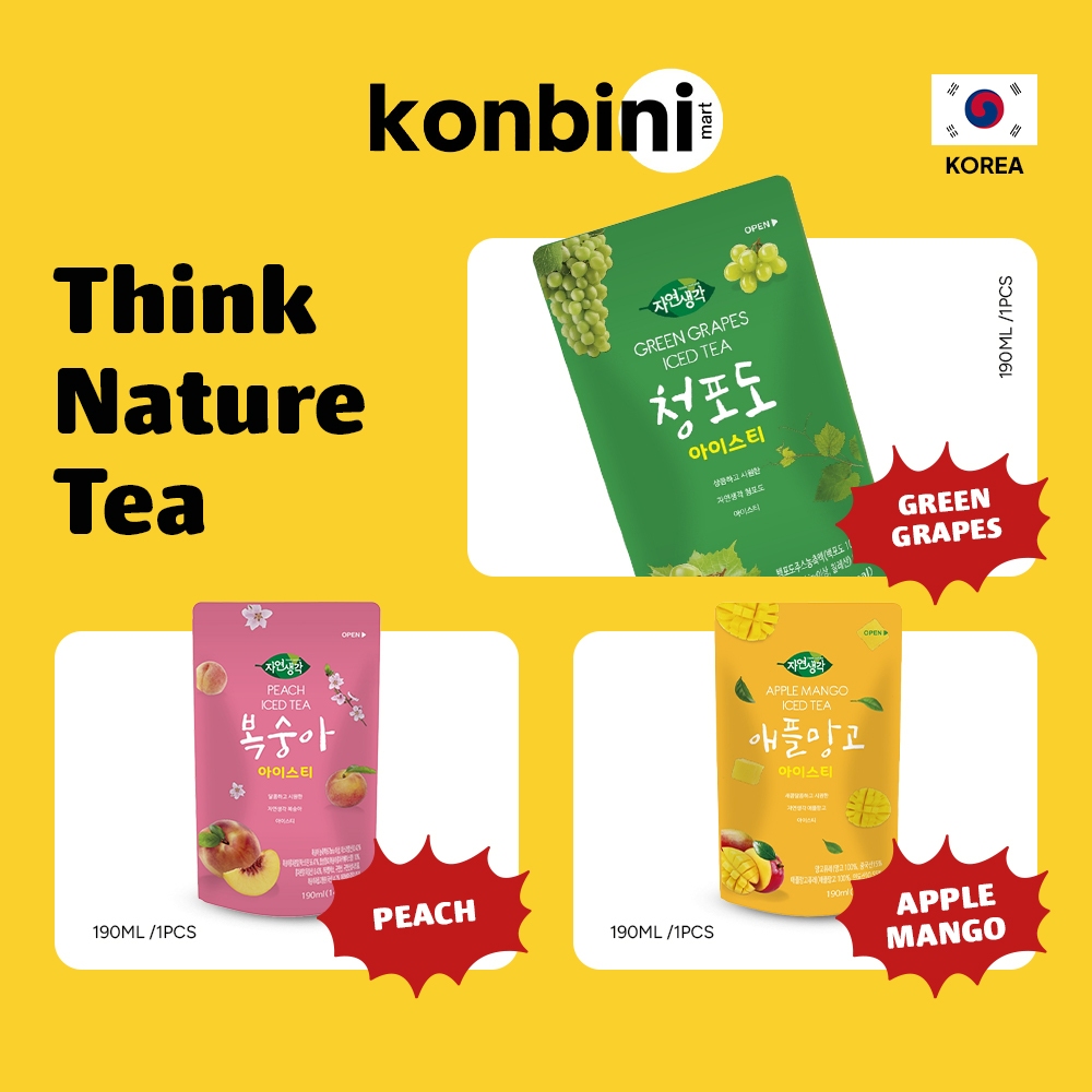 

KONBINI KOREA - Think Nature Ice Tea 190ml Teh Rasa Anggur Hijau, Peach, Apel