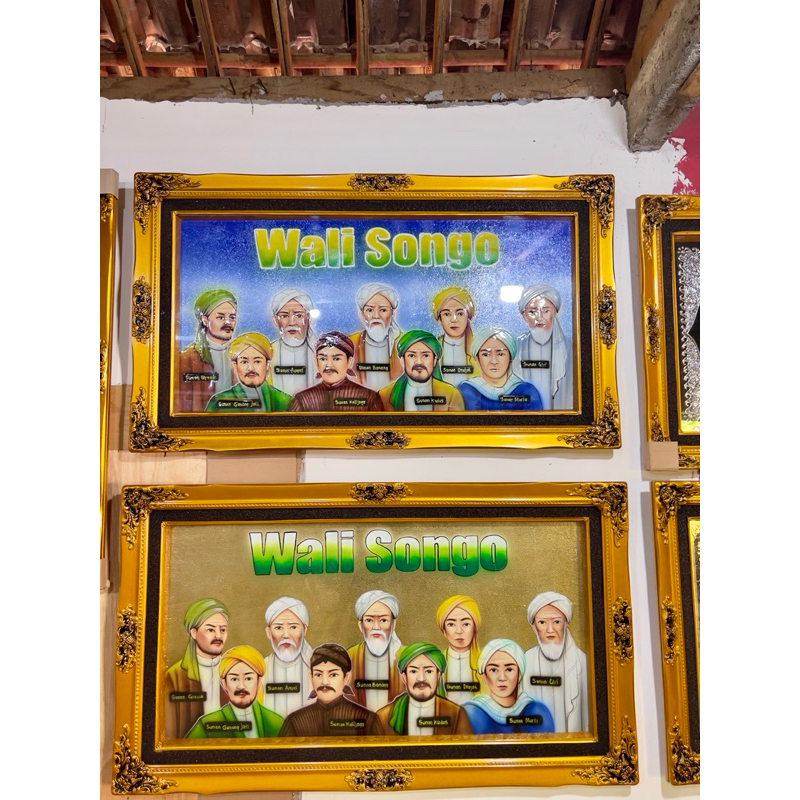 Hiasan dinding lukisan wali songo kuningan timbul ukuran jumbo