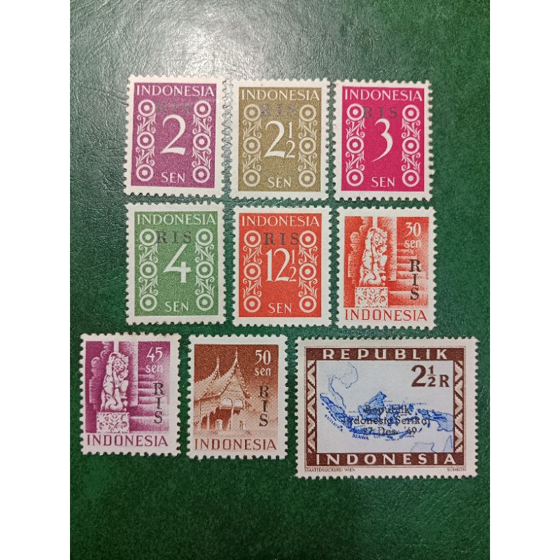 

Prangko Indonesia 9 Pcs CT RIS tahun 1949/1950 UN USED