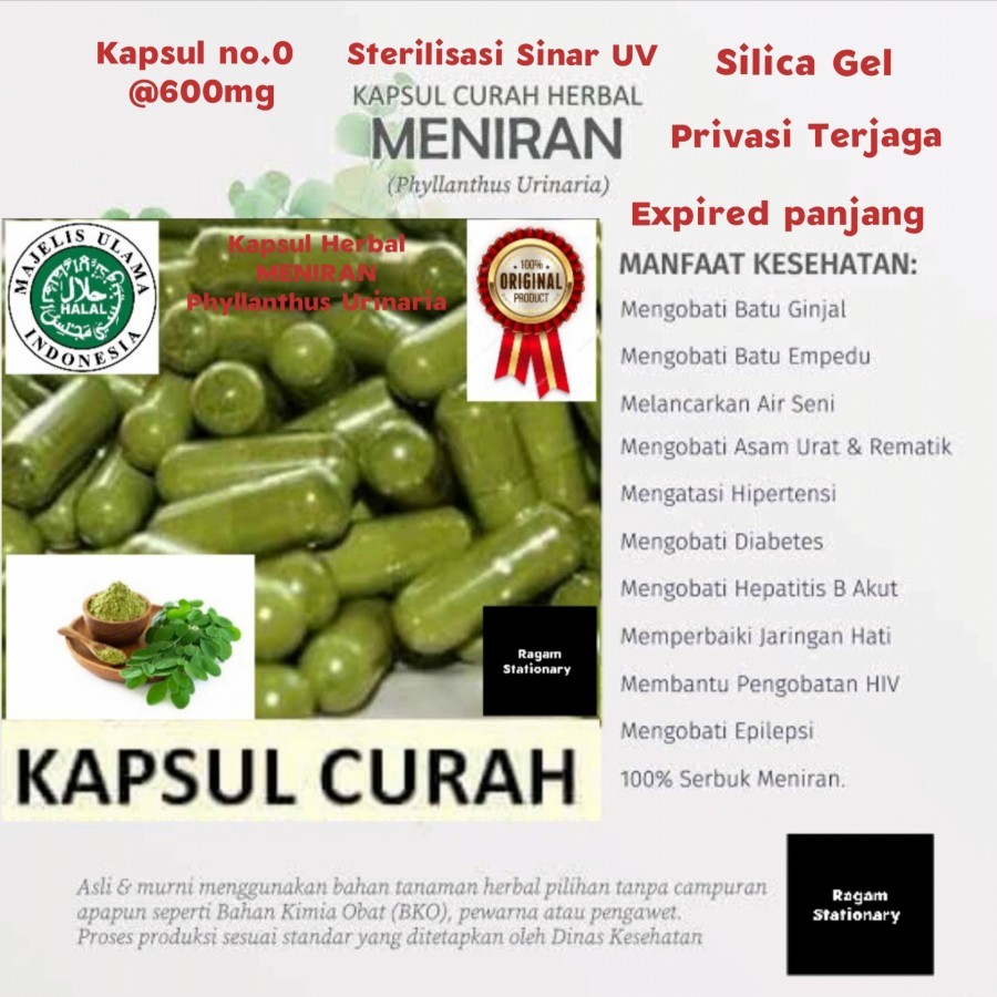 

Kapsul bubuk Daun Meniran herbal jamu obat curah 100 butir - Klip Obat