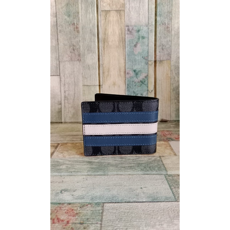 dompet coach cowok slim billfold signature varsity stripe midnight f26173 coach men wallet