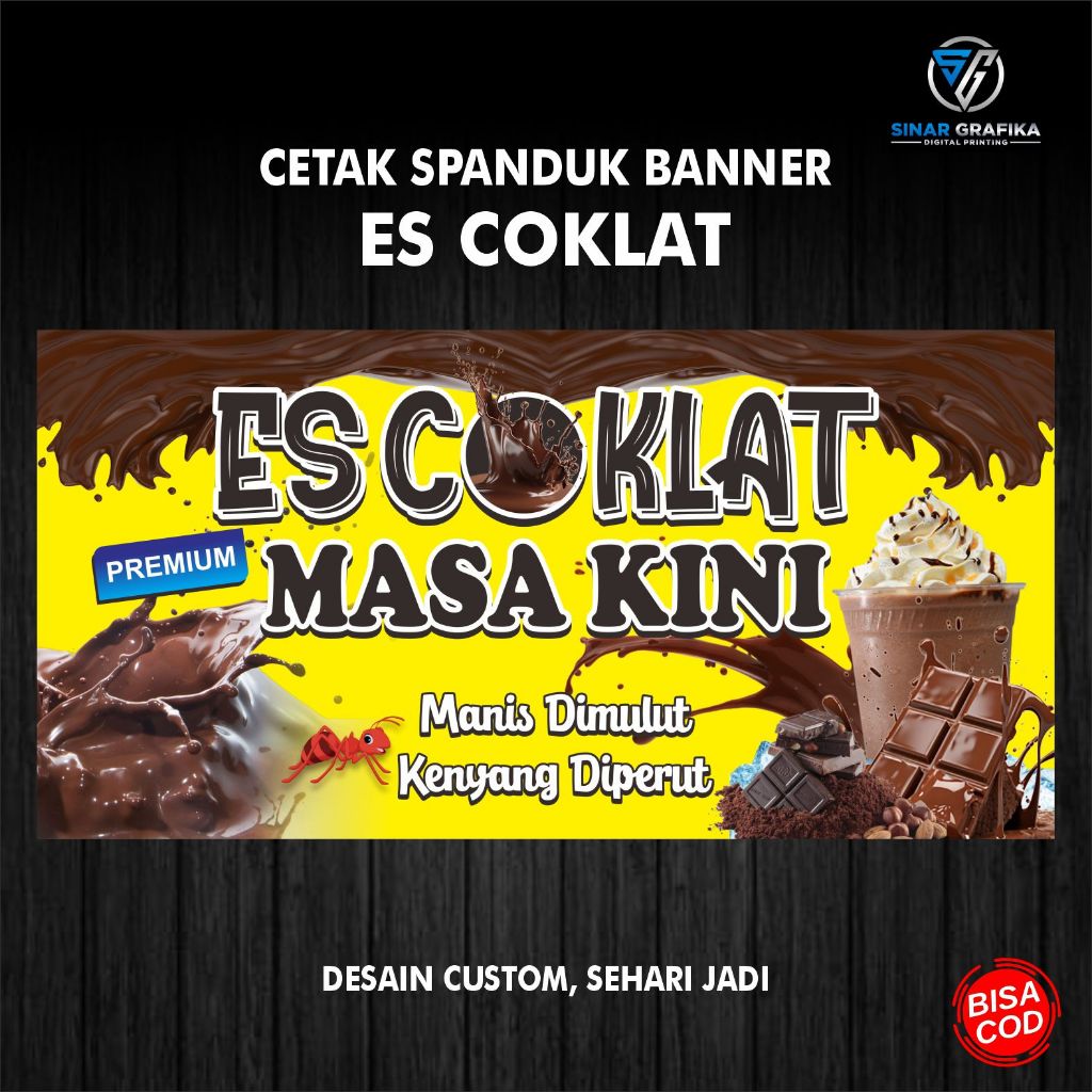 Spanduk Banner Es Coklat, Es Nyoklat, Desain Custom