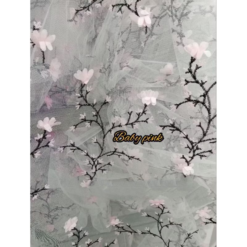 Bahan kain Tile Organza Bunga bordir 3D Kain tile Bunga bordir 3d