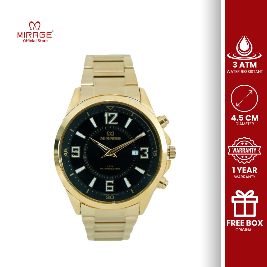 Mirage Original Jam Tangan Analog Pria Gold Emas Casual Formal 8788 M Anti Karat Bergaransi 1 Tahun